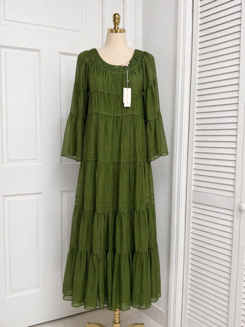 Rebecca Taylor Womens Olive Green Tiered Maxi Dress